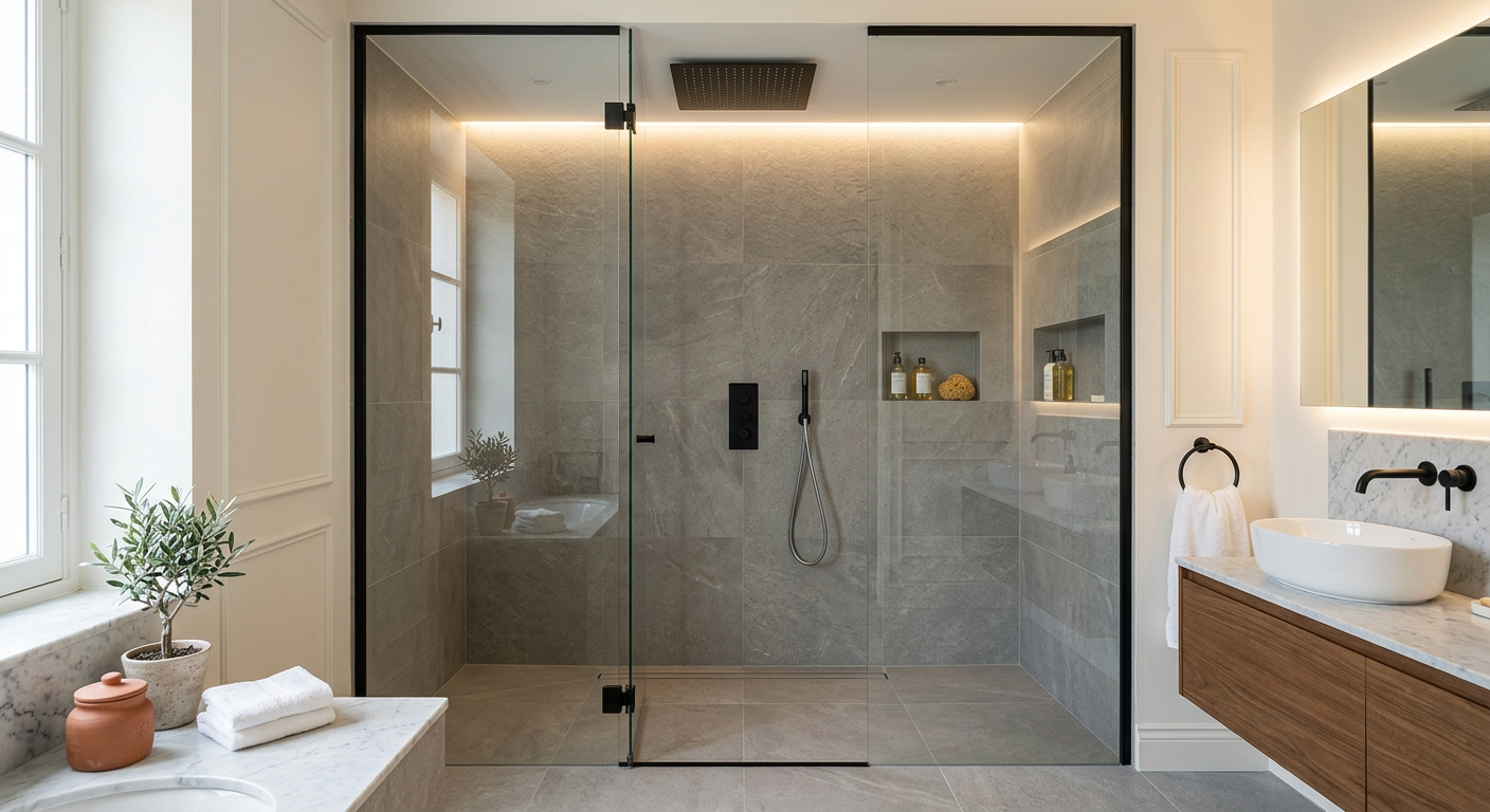 Installation de salle de bain moderne avec douche à l'italienne à Saint-Maur-des-Fossés